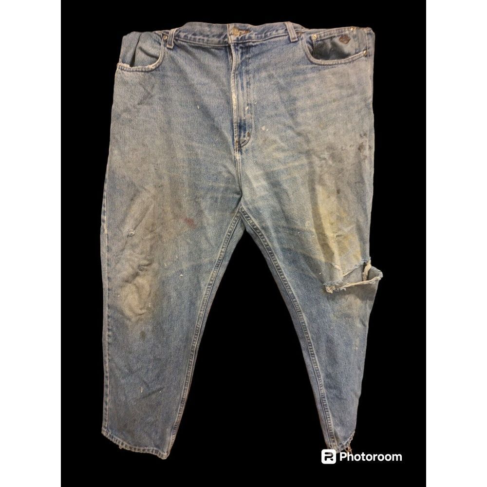 Harley Davidson Distressed Jeans Mens 42X30 Blue Denim Medium Wash Straight Leg